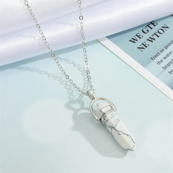 N2024 Silver White Crackle Imitation Stone Necklace with FREE Earrings