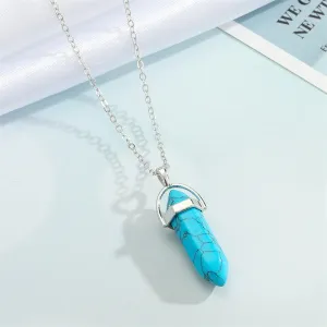 N2025 Silver Blue Crackle Imitation Stone Necklace with FREE Earrings