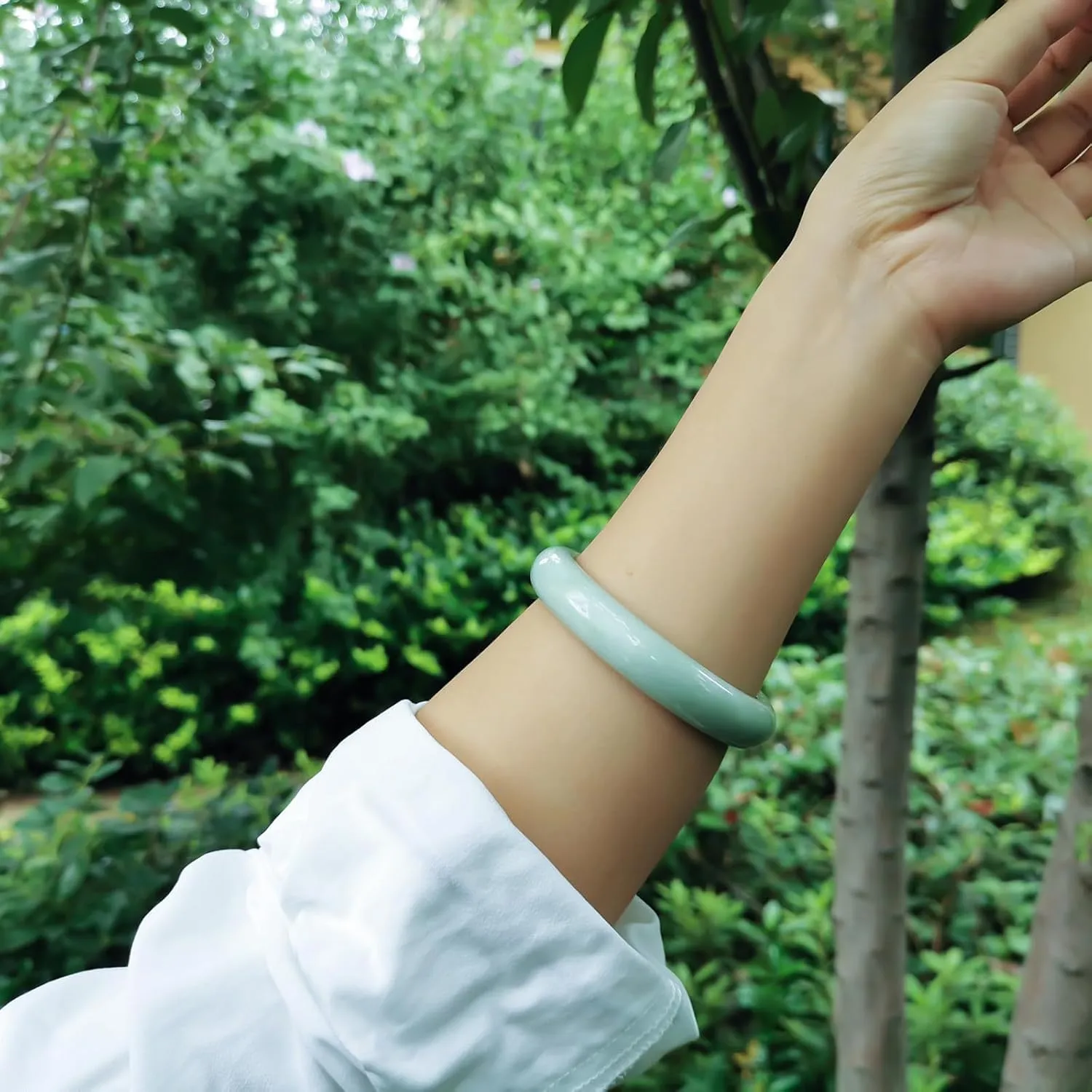 Natural Green Jade Bangle Bracelet for Women Genuine with Certificate丨100% Grade A Jade Handmade Bracelets - Healing Protection Good Luck Bracelet Bangles with Jewelry Box (54-64mm)