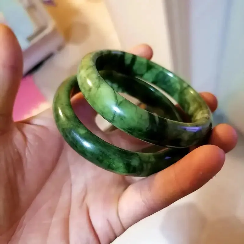 Natural Green Jades Bangles Hand Carved Emerald Jade Bracelet Women Boutique