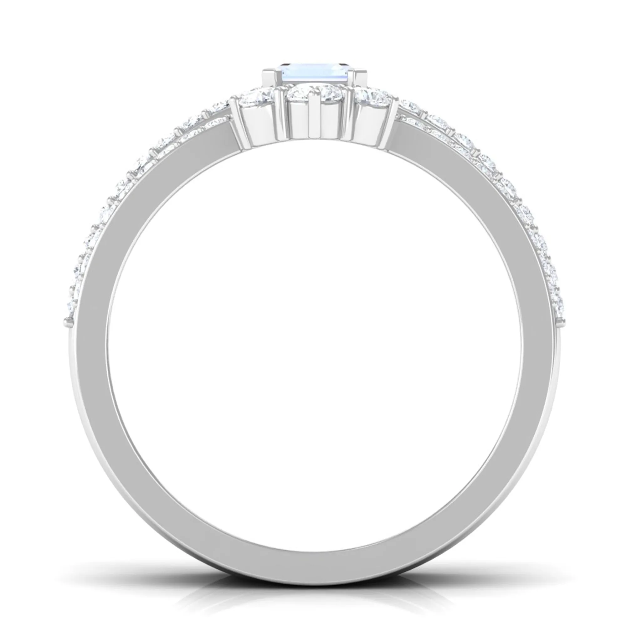 Octagon Cut Moonstone Solitaire Trio Ring Set with Moissanite