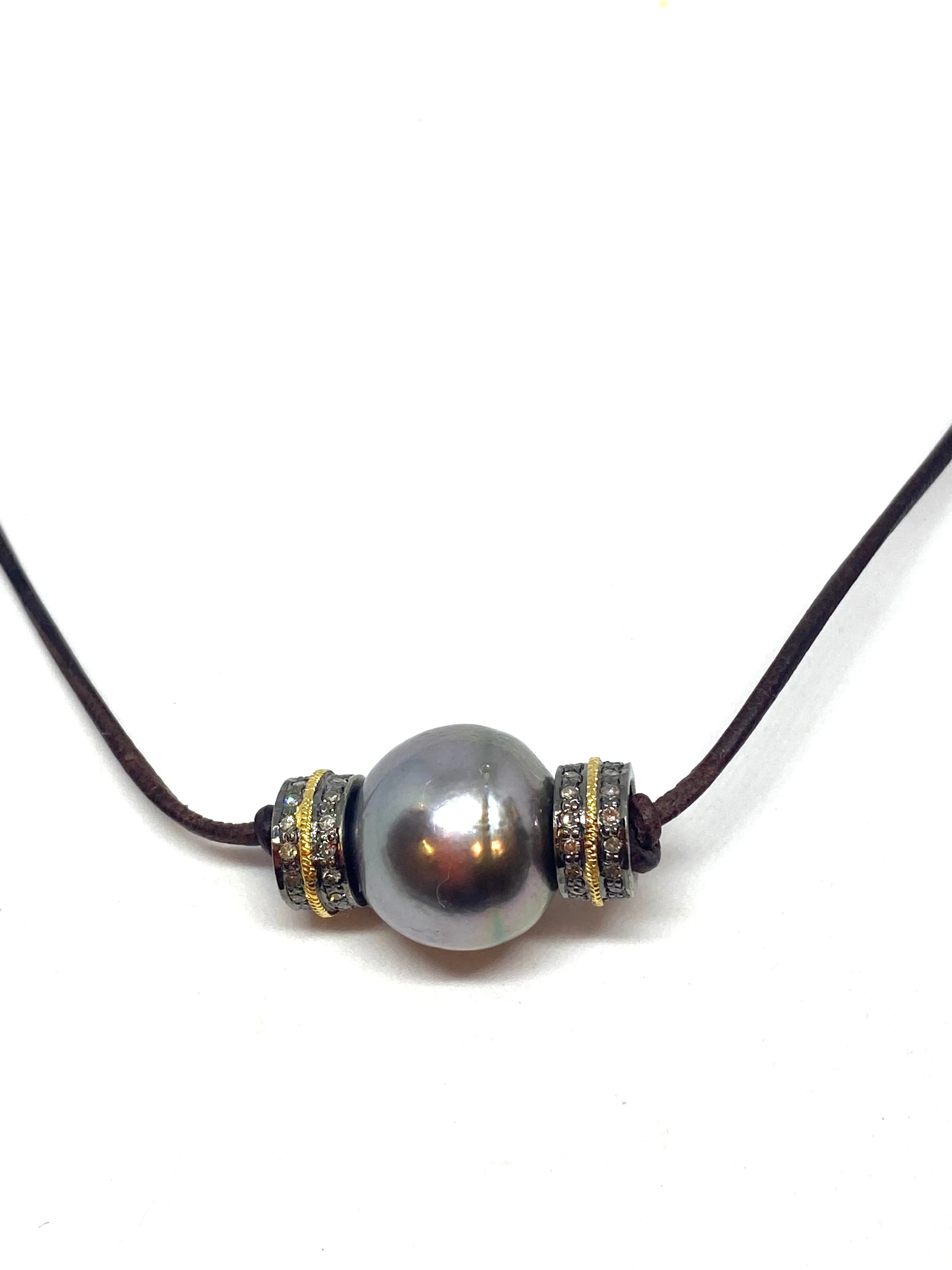 Perle By Lola Tahitian Pearl Choker with Diamond Rondelles
