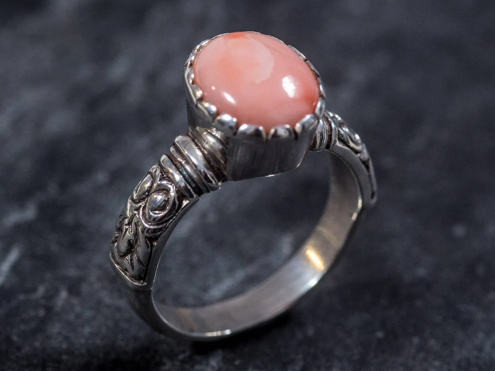 Pink Boho Ring - Solitaire Coral Ring - Coral Tribal Band