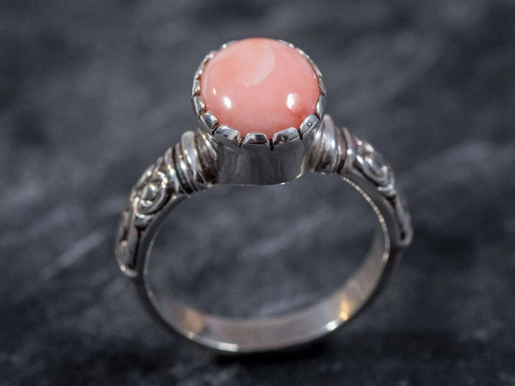 Pink Boho Ring - Solitaire Coral Ring - Coral Tribal Band