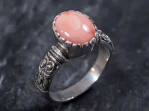 Pink Boho Ring - Solitaire Coral Ring - Coral Tribal Band