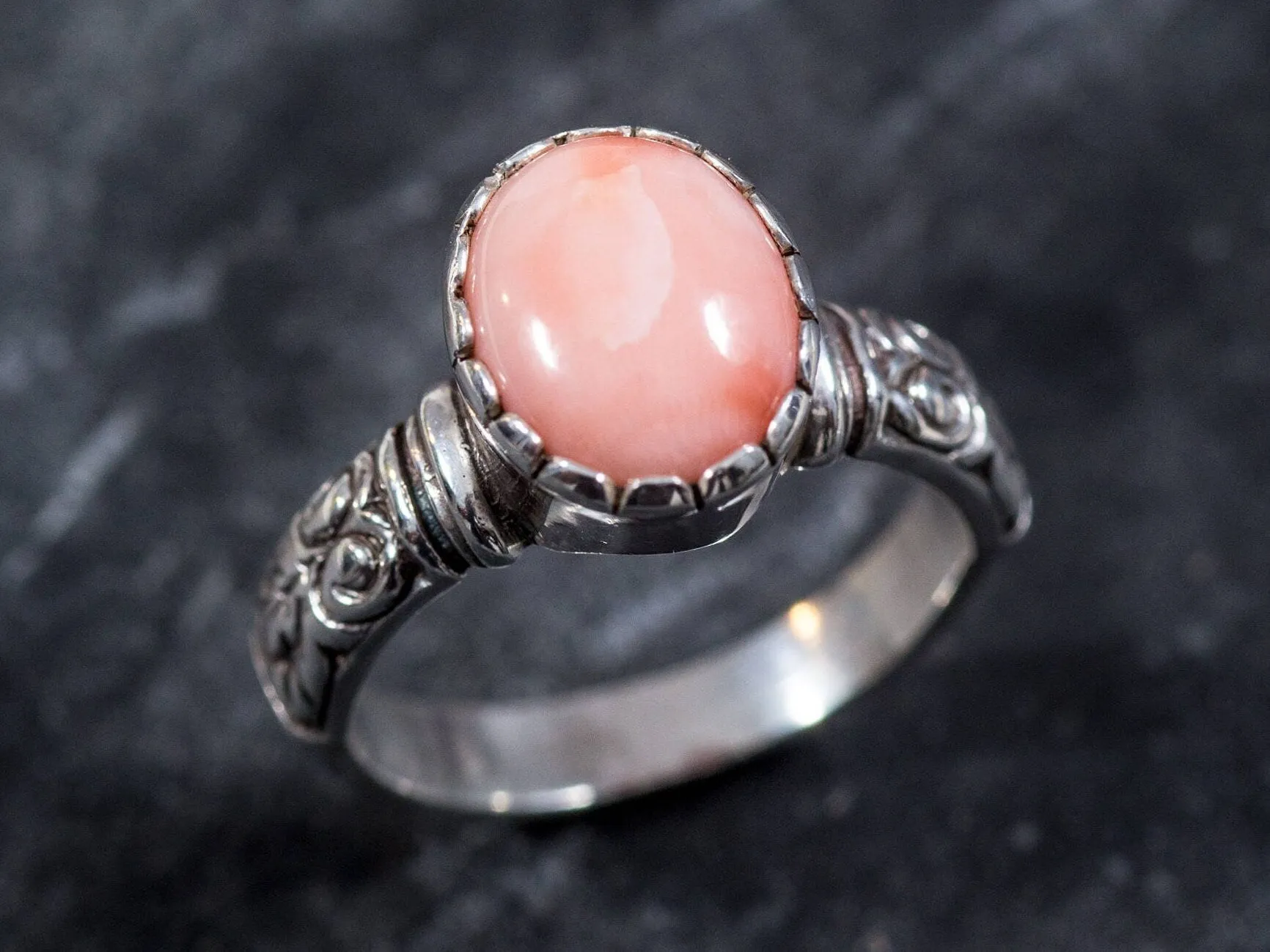 Pink Boho Ring - Solitaire Coral Ring - Coral Tribal Band