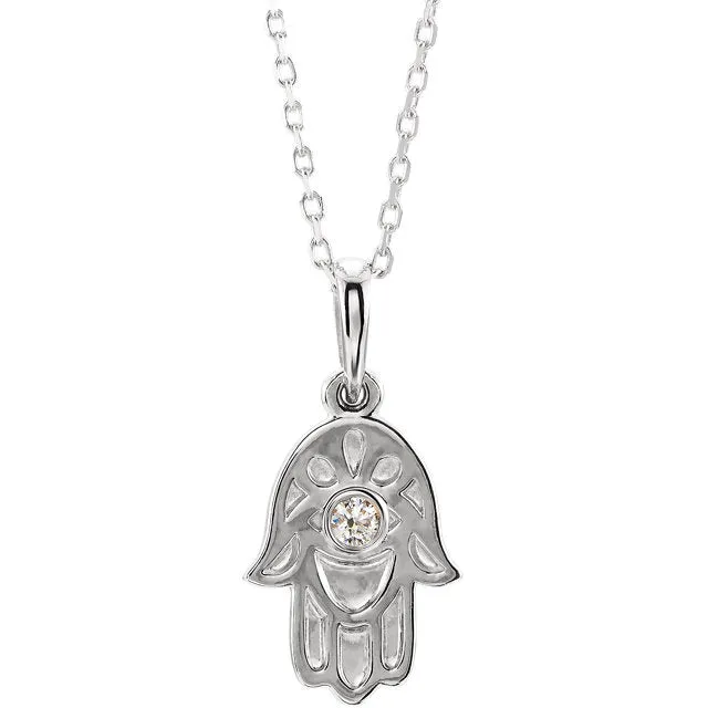Platinum or 14k Gold or Sterling Silver .03 CTW Diamond Hamsa Necklace