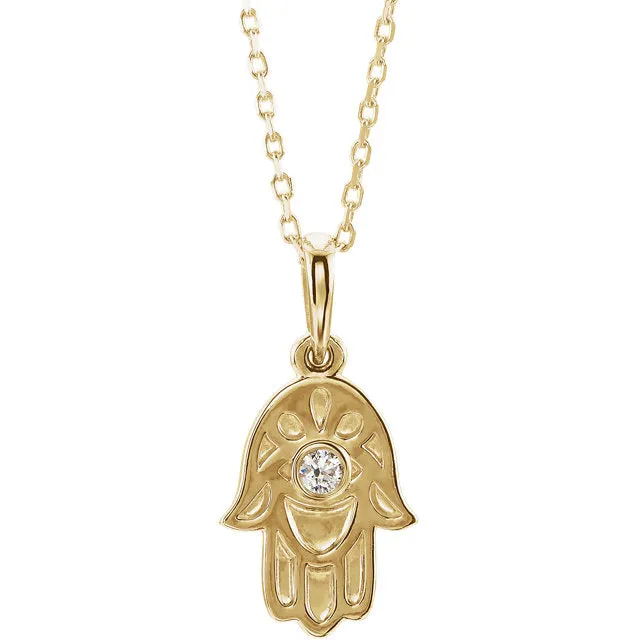 Platinum or 14k Gold or Sterling Silver .03 CTW Diamond Hamsa Necklace
