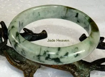 "Mossy" Veins on Light Green Jadeite Jade Bangle 58.5mm   Certificate (799)