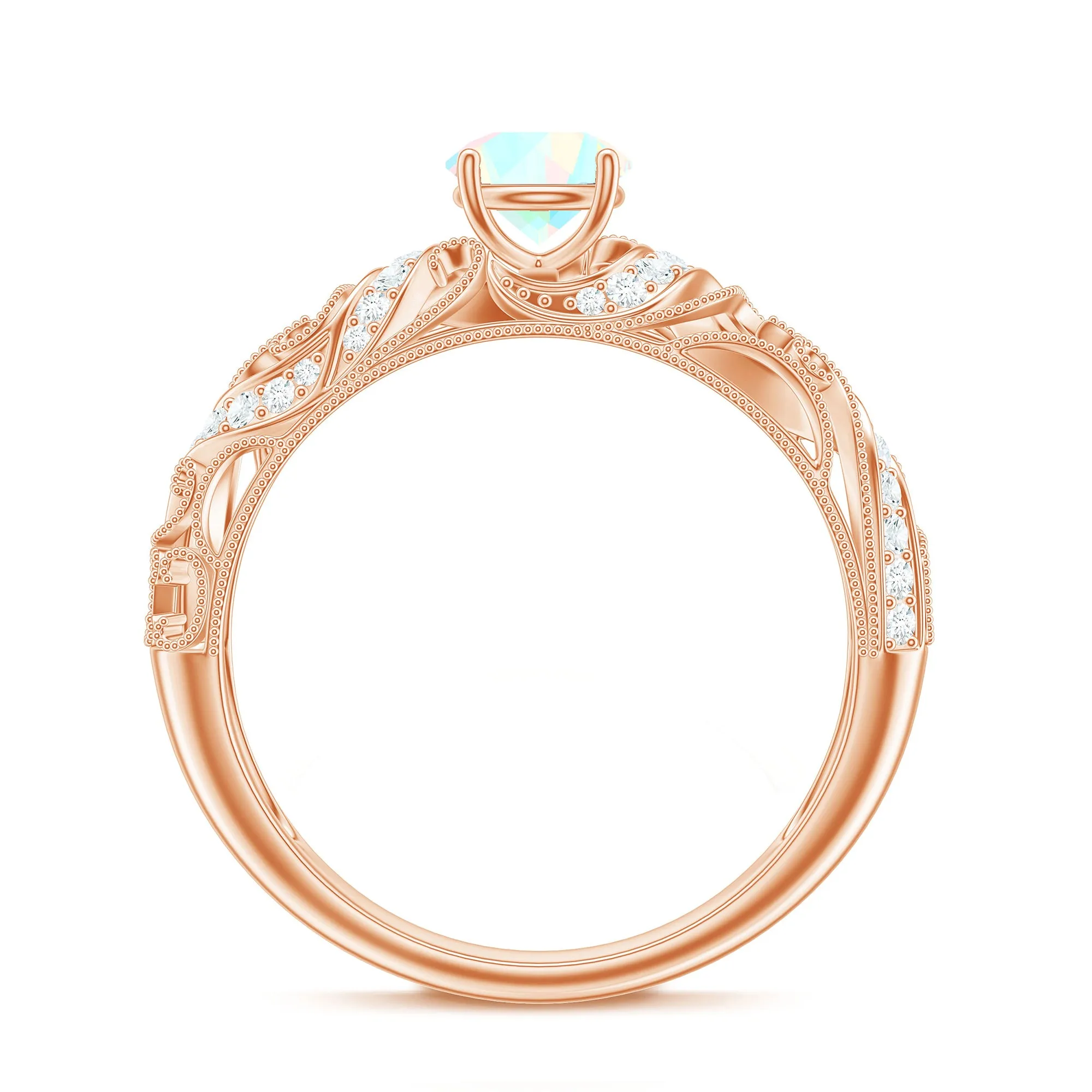 Round Shape Genuine Ethiopian Opal Vintage Inspired Engagement Ring with Diamond