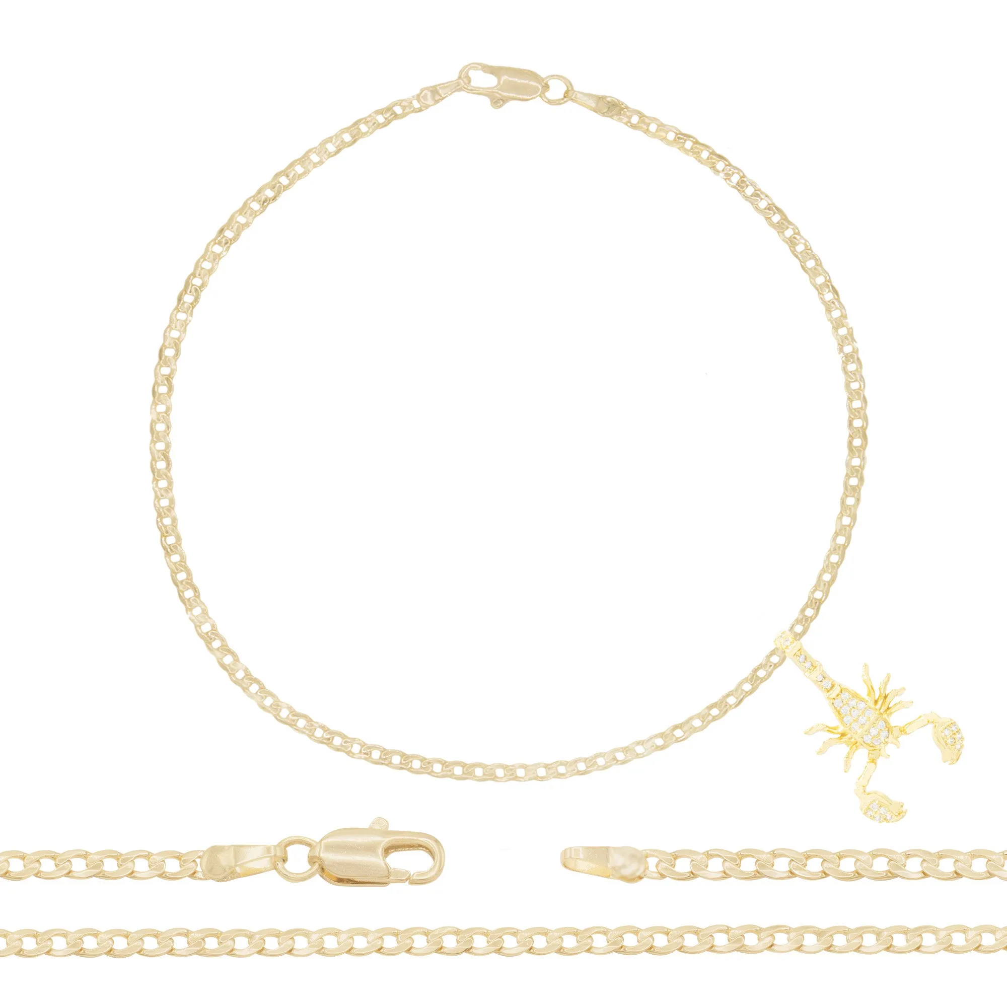 Scorpion Pendant 14K Gold Filled Cubic Zirconia Anklet 10" Set 2.5 mm Women Jewelry