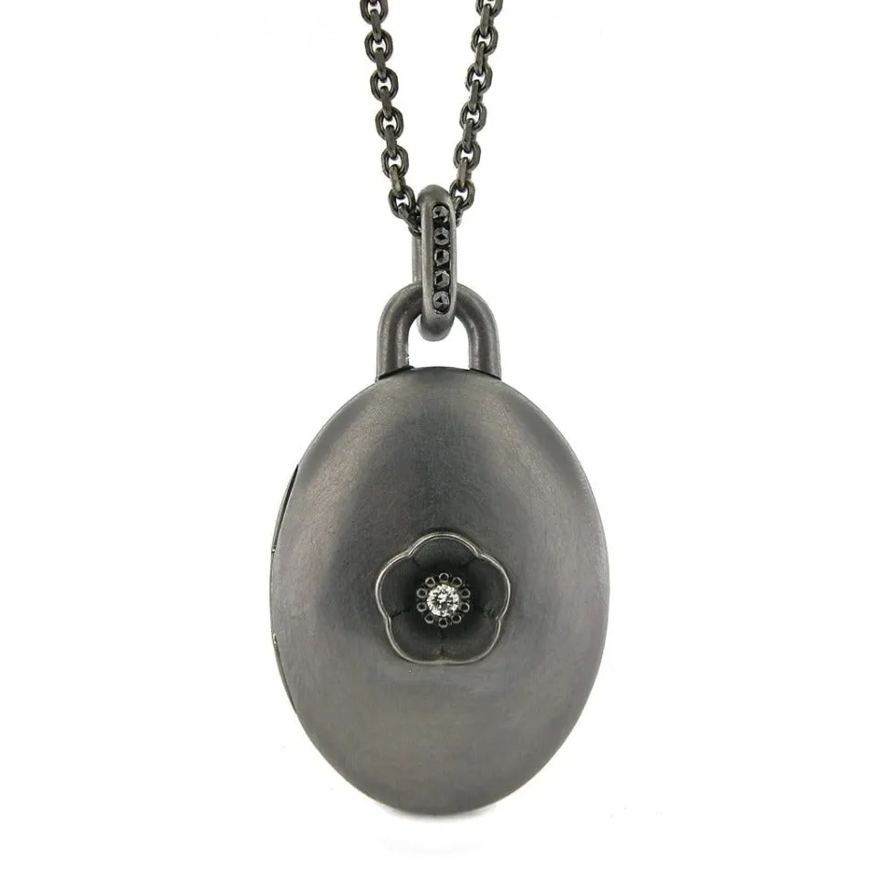 Series 46 | Cherry Blossom Locket 2, Blackened Silver   Fancy Diamonds