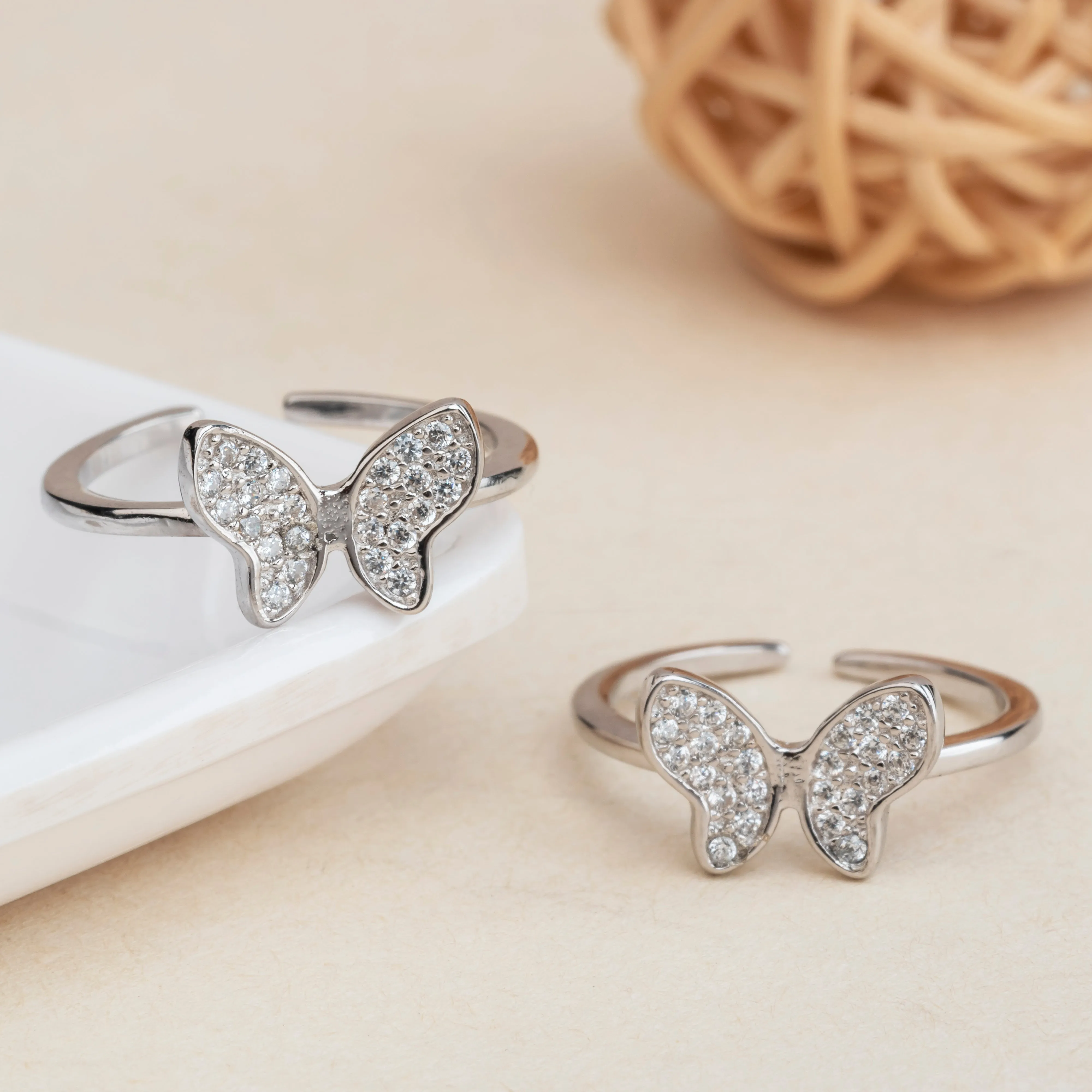 Silver Butterfly Stone Toe Ring