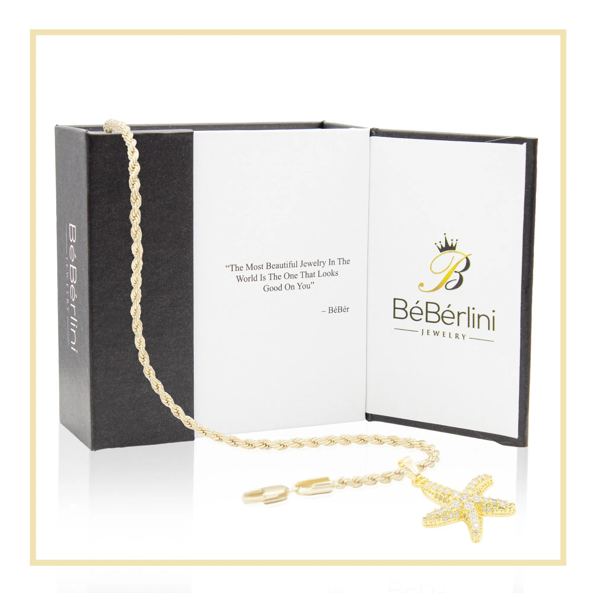 Starfish CZ Pendant 14K Anklet Bracelet Gold Filled Cubic Zirconia Charm Rope Foot Set 10" WomenJewelry