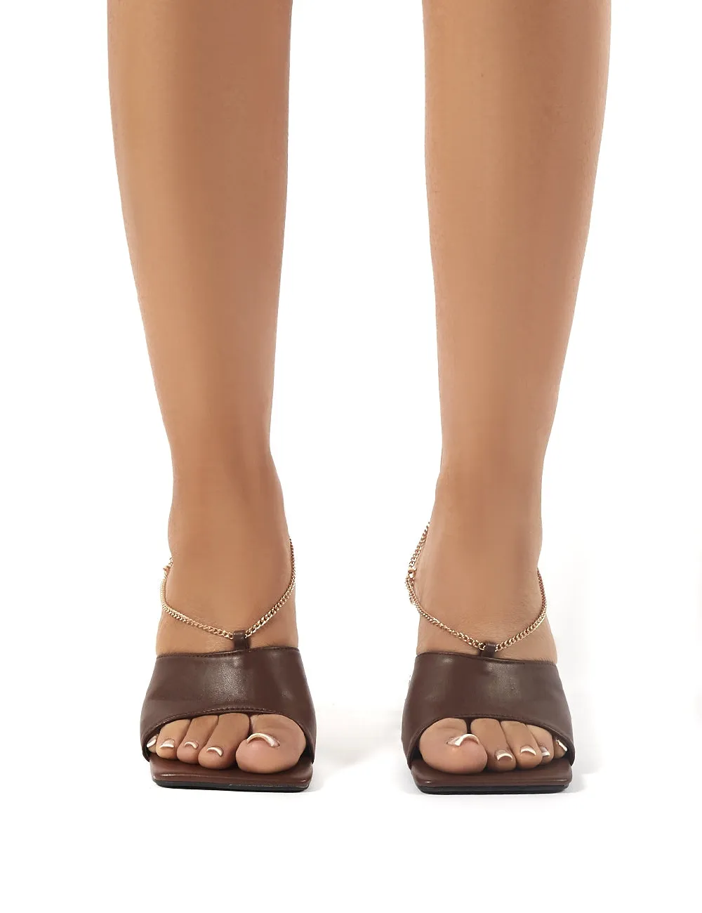 Treasure Chocolate PU Chain Detail Heeled Mules