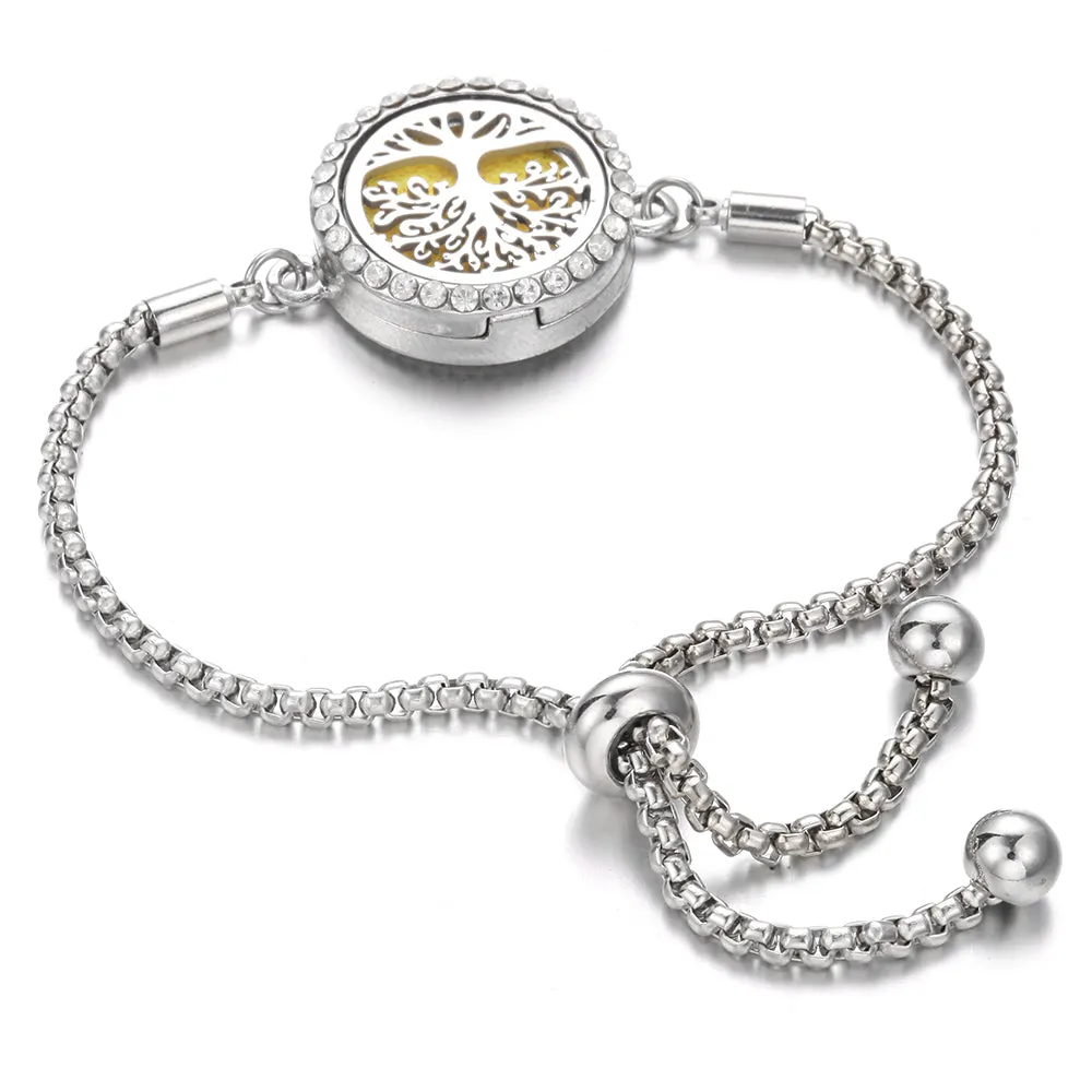 Tree of Life Aromatherapy Diffuser Locket Bracelet Charm Lucky Crystal Stainless Steel Women's Locket Bracelet